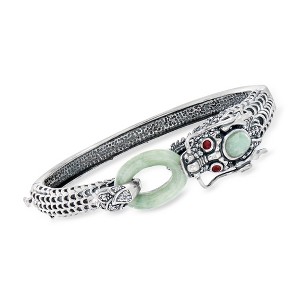 Ross-Simons Jade, 1.40 ct. t.w. White Topaz and .10 ct. t.w. Ruby Dragon Bangle Bracelet in Sterling Silver - 1 of 4