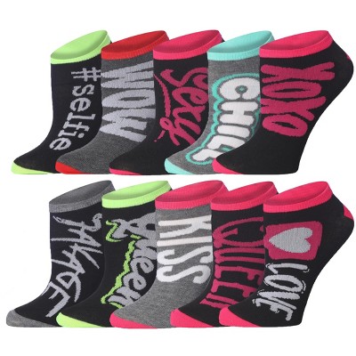 Tipi Toe Womens 10 Pairs Heartful Love Notes Pattern & Mix Colors For Vibrant Style Low Cut/No Show Socks