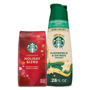 Starbucks 10oz Holiday Blend Medium Roast Ground Coffee + 28 fl oz Sugar Cookie Non Dairy Creamer - 1 of 4
