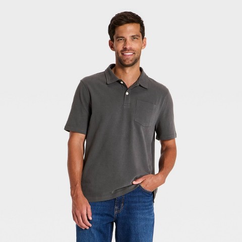 Мужские рубашки Goodfellow & Co Men's Vintage Polo Shirt - Goodfellow & Co™ Charcoal Gray XL: Cotton, Midweight, Standard Fit, Short Sleeve