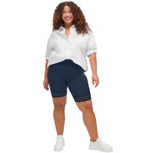 ellos Women's Plus Size Lace Hem Bike Shorts - 1 of 4