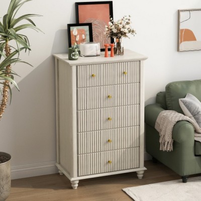 Modern 5-Drawer Dresser with Metal Handles, Multifunctional Storage Chest for Bedroom, Living Room, or Entryway-The Pop Home