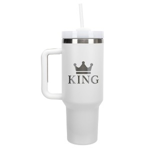 100 North King Royal Crown Wrap-Around 40 Oz. Stainless Steel Water Bottle Coffee Mug, Spill & Leak Resistant, Travel Tumbler with Handle, Lid & - 1 of 4