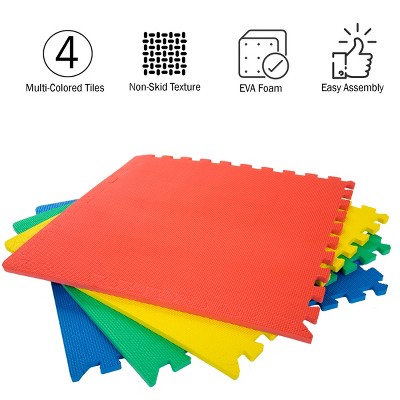 Multicolor Interlocking EVA Foam Floor Tiles with Border Pieces, 4-Pack