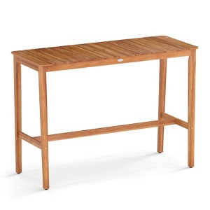 Costway 54" x 22" Acacia Wood Counter Height Table with Slatted Tabletop Footrest Crossbar - 1 of 4