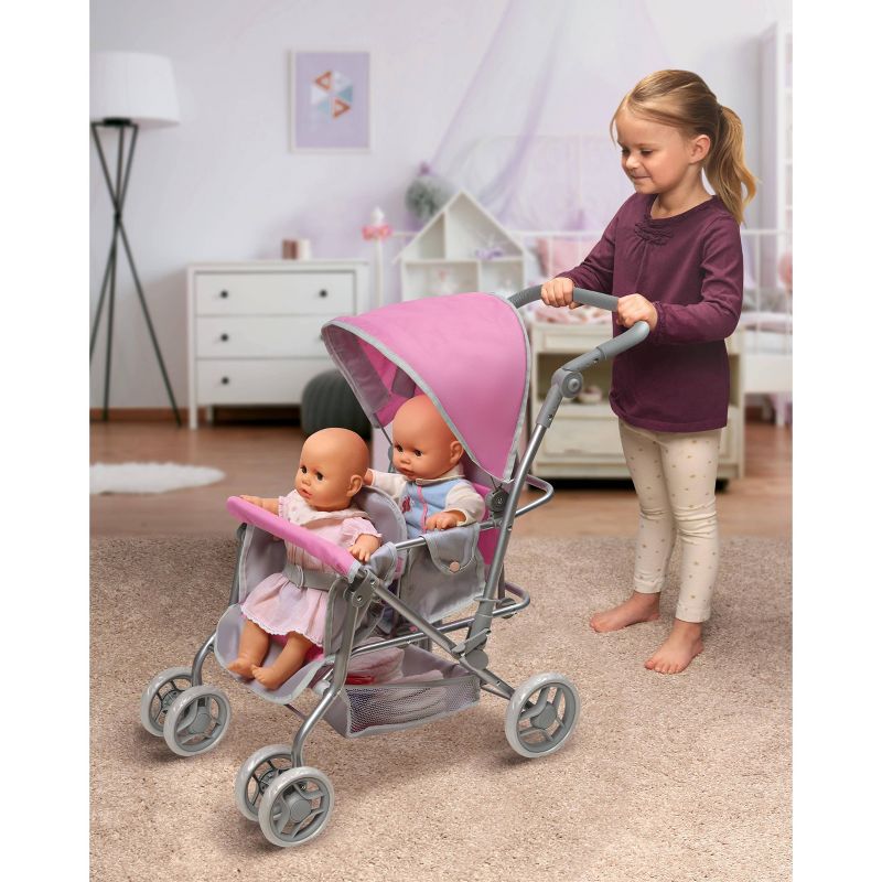 Cruise Folding Inline Double Doll Stroller - Gray/Pink, 3 of 7
