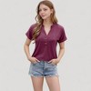 Anna-Kaci Women's Short Sleeve V-Neck Blouse with Button Front and Rolled Cuffs Casual Relaxed Fit - 2 of 4
