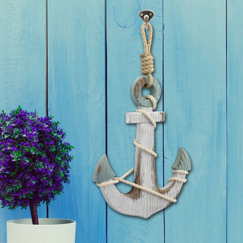 17.3&#34; x 10&#34; Wooden Anchor Wall Decor White/Light Blue - Stonebriar Collection, 2 of 6
