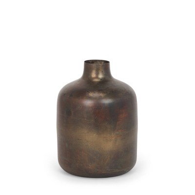 HomeRoots 9" Antiqued Gold Metal Cylinder Table Vase