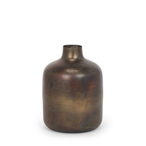 HomeRoots 9" Antiqued Gold Metal Cylinder Table Vase - 1 of 4
