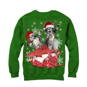 Women's Lost Gods Ugly Christmas Gift Surprise Kitten Sweatshirt - 1 of 3