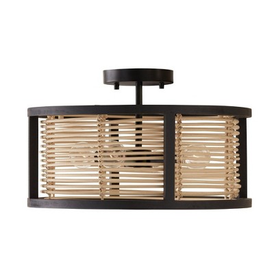Rico - 4 Light Semi-Flush Mount In Transitional Style-10.5 Inches Tall and 16 Inches Wide in Flat Black with Beige Shade