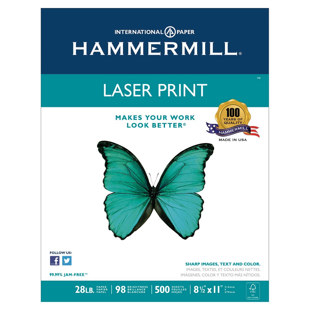 Hammermill - Laser Print Paper, 28lb, 98 Bright, 8-1/2 x 11" - Ream(( pack of 5)) 