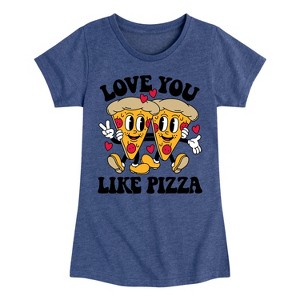 Girls' - Instant Message - Valentine's Day Love You Like Pizza Fitted Short Sleeve Graphic T-Shirt - 1 of 4