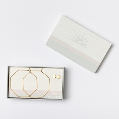 Totalee Gift Gold Geometric Octagon Earring Set Burnished Brass Gold