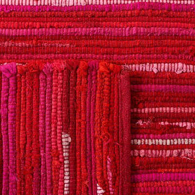 Red and Multi Flat Woven Wool Cotton Stripe Runner Rug 2'3" x 7'