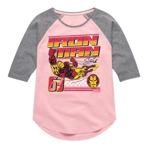 Girls' - Marvel - Iron Man Racing Shirt Tail Raglan Graphic T-shirt - 1 of 3