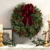 30" Pre-Lit Artificial Christmas Wreath with Pine Cones, Red Berries, and Velvet Bow - 2 of 4