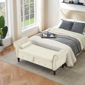 CAVINAS Rectangular Velvet Storage Ottoman Bench with Crystal Buckle and Pillow,Upholstered Storage Ottoman,Storage Benches for Living Room - 1 of 4