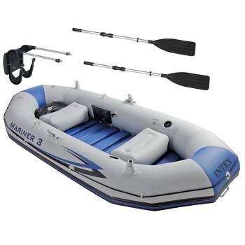 Intex 5 Person Fishing Boat Set W/2 Oars & Eight Speed Trolling Motor :  Target