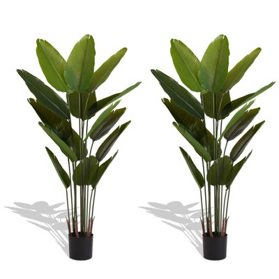 NicBex Artificial Palm Tree/Bamboo Set of 2 in Pots Tropical Faux Palm Trees with Bendable Fronds, Ready-to-Use Indoor/Outdoor Floor Plants