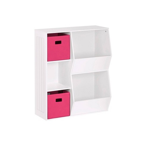 5pc Kids' Corner Cabinet Set with 4 Bins Set Gray/Hot Pink - RiverRidge Home