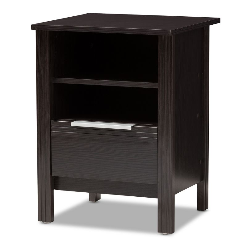 Hamish Modern and Contemporary Finished 1 Drawer Nightstand Dark Brown - Baxton Studio, 1 of 11