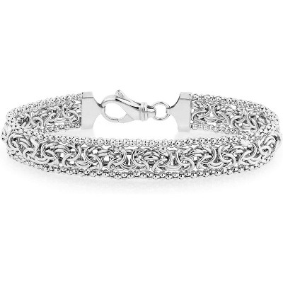 925 Sterling Silver & Gold Plated Byzantine Beaded Mesh Link Bracelet for Women