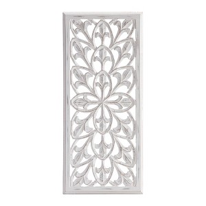 30" Augustus Leaner Wood Medallion Wall Art White - Brewster: MDF Material, Modern Style, Carved Geometric Design, Includes Hanging Loops - 1 of 4