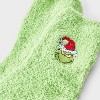 Women's The Grinch Embroidered Faux Fur 3pk Cozy Gift Set with Reusable Pouch, Cozy Socks and Eye Mask - Green 4-10 - 3 of 4