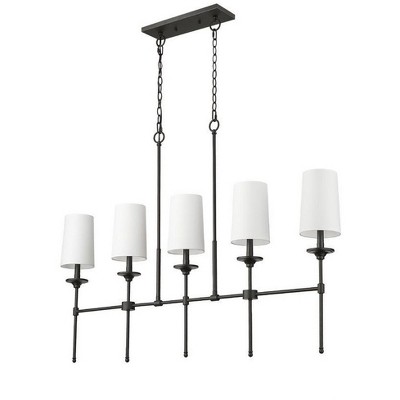 Emily Rubbed Brass 51" 5-Light Chandelier with Off-White Shades