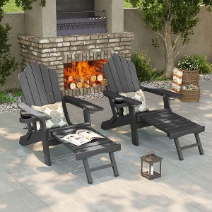 Sonkuki 2-Piece Folding Adirondack Chair with Retractable Ottoman, Fire Pit Patio Chair with Cup Holder Lawn Outdoor Lounge Chair - 1 of 4