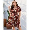 BLUEMING Plus Size Womens Dresses V Neck Floral Flutter Sleeve Midi Surplice Dress Waist Belted Floral Tie Waist Dress Bell Sleeve Dress Flowy Dress - 3 of 4