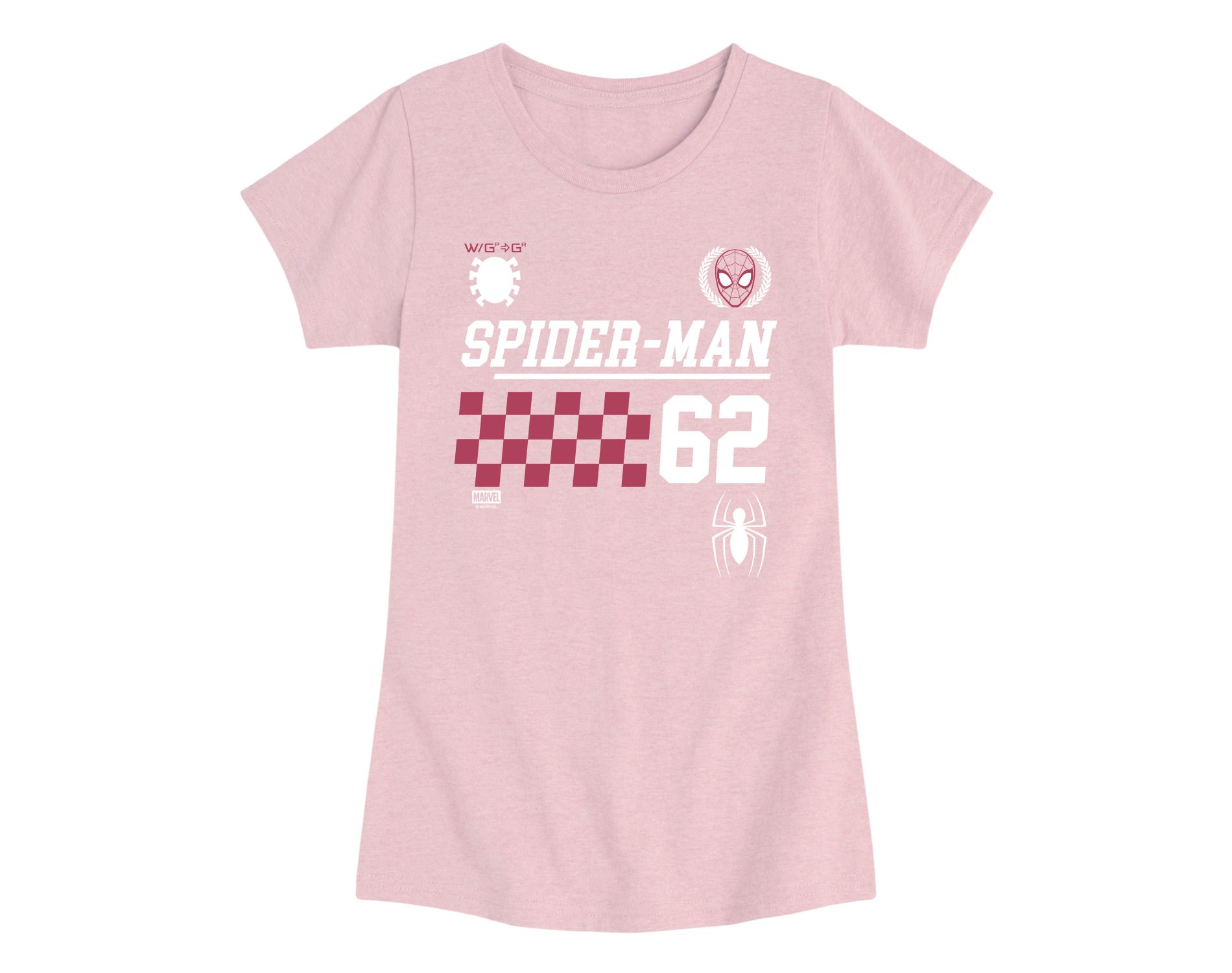 Girls' Spider-Man Spidey Collegiate Fitted Short Sleeve Graphic T-Shirt - Heather Pink - Medium