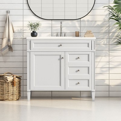 NicBex Modern Bathroom Vanity,Bathroom Sink Vanity with 2 Drawers and Wood Frame,36 inch Bathroom Sink Cabinet for Bathroom,Blue/Gray/White