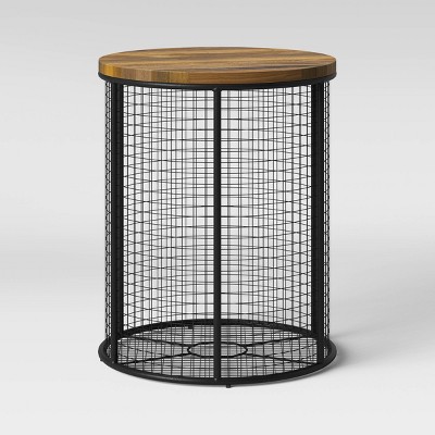 Hillsmere Wire Cage End Table With Removable Wood Top Black - Threshold™