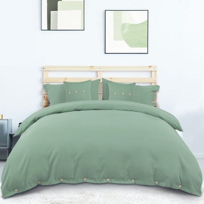 5 Pcs 110gsm Brushed Microfiber Solid Bedding Sets Queen Light Green - PiccoCasa