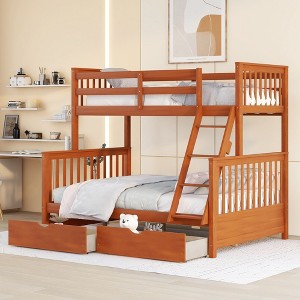 NicBex Twin over Full Bunk Bed Pine Bed Frame with 2 Drawers, Inclined Ladder and Full Length Guardrails, No Box Spring Required - 1 of 4