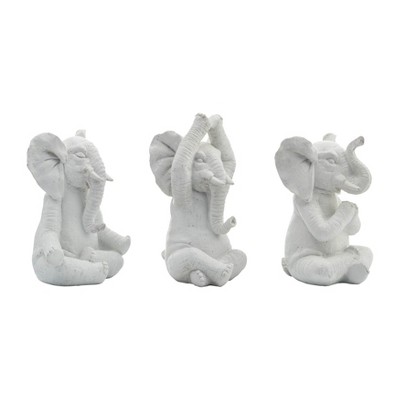 Sagebrook Home Set of 3 Polyresin Yoga Elephant Figurines - Contemporary Table Decor For Home, Office, Yoga Studio, Spa