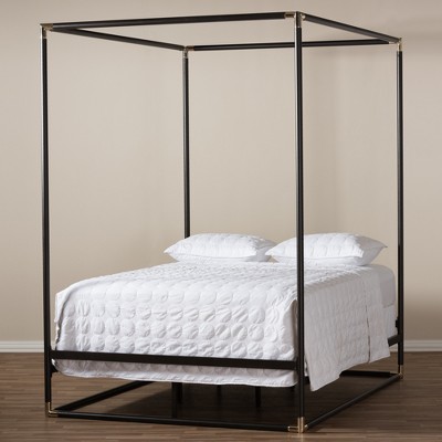 Eva Vintage Industrial Black Metal Canopy Queen Bed