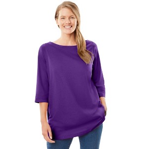 Woman Within Perfect Three-Quarter Sleeve Boatneck Tee - 1 of 4