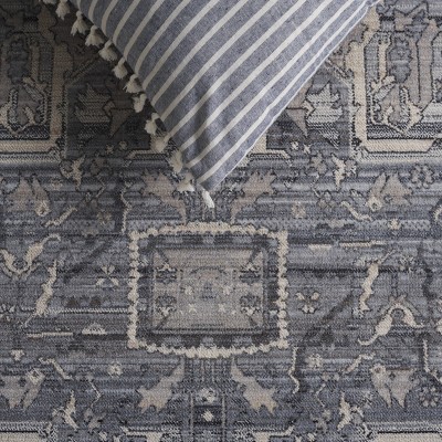 Vintage Persian Grey Charcoal Rectangular Synthetic Area Rug