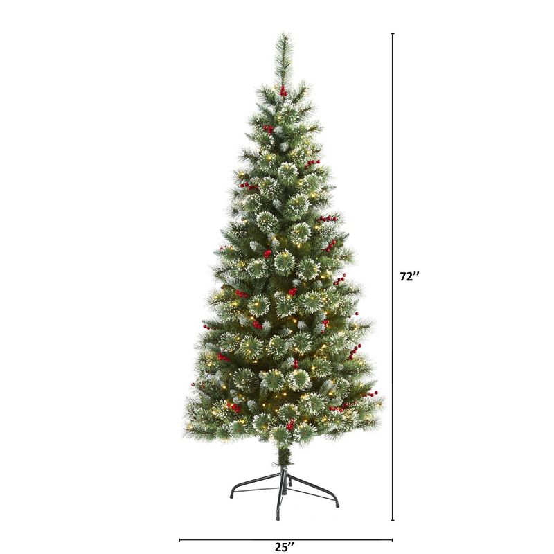 6ft Nearly Natural Pre-Lit LED Frosted Swiss Pine Artificial Christmas Tree Clear Lights, 3 of 10