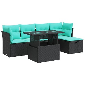 vidaXL 6 Piece Patio Sofa Set with Cushions Black Poly Rattan Acacia - 1 of 4