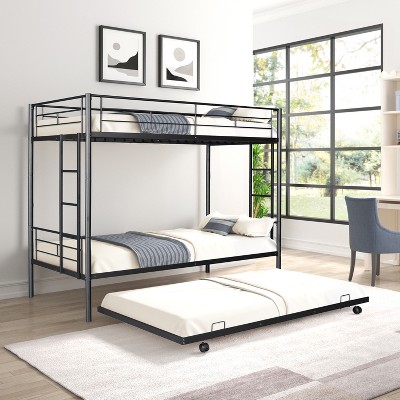 Twin Over Twin Metal Bunk Bed With Trundle Bed And Ladders-modernluxe ...