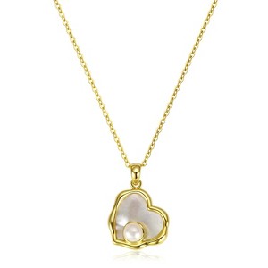 Molenia Freshwater Pearl Heart Necklace, Mother of  Pearl Necklace, 14K Gold Plated Bridesmaid Vacation Summer Ocean Necklace Gift for Mom Wife - 1 of 4