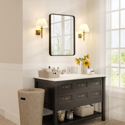 Bathroom Mirror for Wall, Black Metal Framed Vanity, Rounded Rectangle Bathroom Mirror, 24x32 inch, Vertical or Horizontal