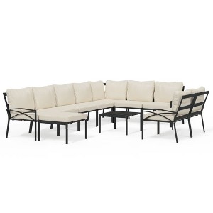 vidaXL 11 Piece Patio Lounge Set with Comfortable Sand Cushions and Sturdy Steel Frame - Easy to Assemble - Perfect for Gardens and Terraces - 1 of 4