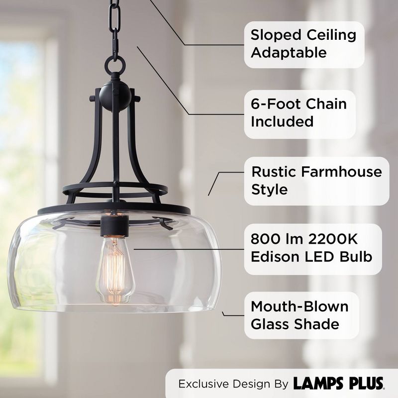 Franklin Iron Works Charleston Black Pendant Chandelier 13 1/2" Wide Modern LED Clear Glass for Dining Room House Kitchen Island Entryway Bedroom, 3 of 10