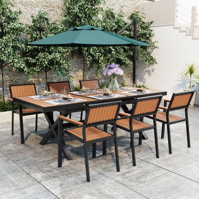 7 Piece Patio Dining Set with Extendable Table and 6 Chairs, Ideal for Outdoor Meals on Deck, Garden, or Poolside–The Pop Home